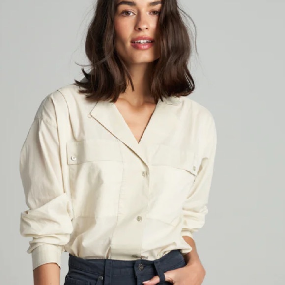 Rowan Tops - Rowan Fay Utility Cotton Camp Shirt Bone/Cream Large NWOT